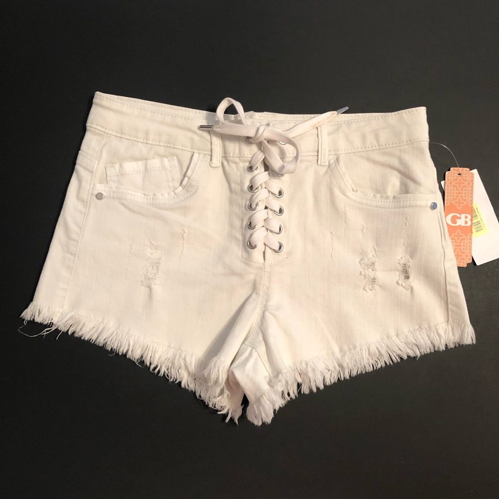 Gianni Bini white denim lace up shorts NWT